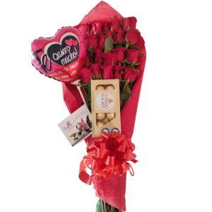 Bouquet de rosas rojas, chocolates ferreros,