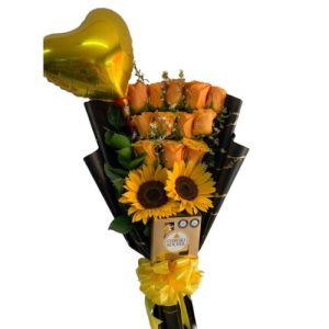 Bouquet de rosas amarillas, Girasoles, chocolates ferreros - floristeria cali